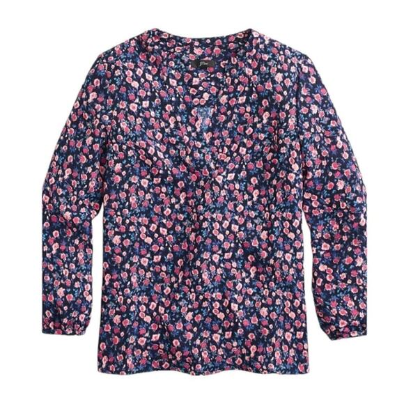 J.Crew AF386 Multicolor Dotted Floral Open Split V-Neck Top Blouse Size XS - Picture 1 of 8